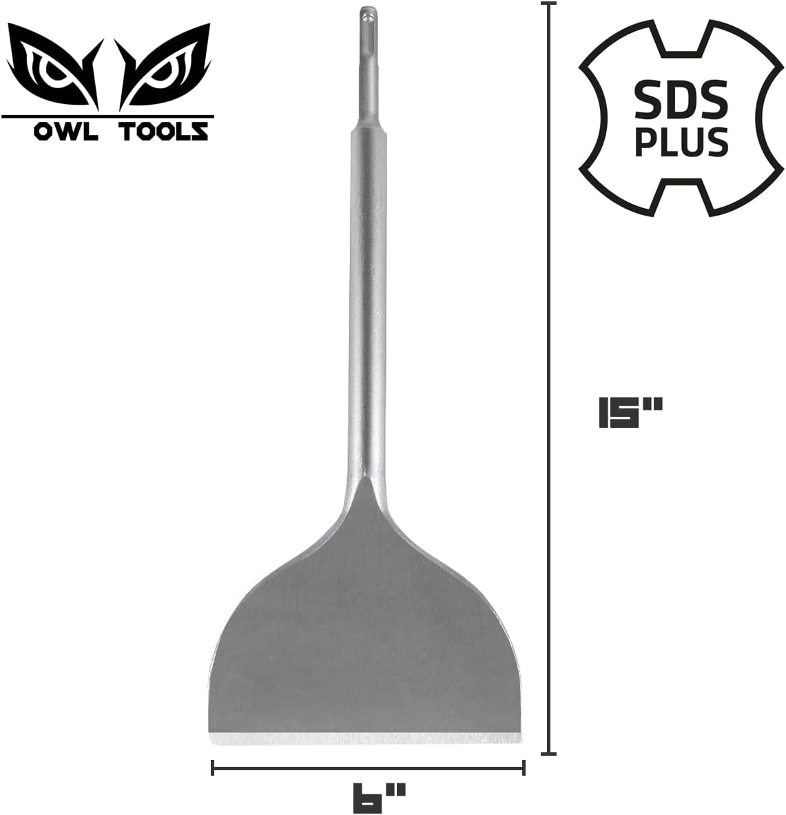 Owl Tools 6" Wide SDS Plus Chisel Bit (Industrial Grade - 6" x 14") Tile Grout Thinset Removal Tool - Compatible with All SDS Plus Impact Rotary Hammers