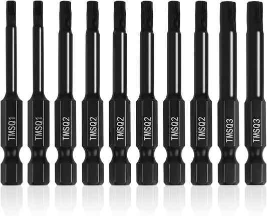Double Square 8 Point Star Bit Set (10 Pack - 2.3" Long Magnetic Heads) 2 Square Drive Torx Bits in the Following Sizes #, 2, and #3