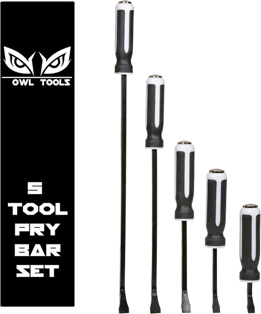 Heavy Duty Pry Bar Set (5 Bar Set - 6, 8, 12, 18, 24 Inch) Metal Striking Hammer Cap, Industrial Grade Forged Iron Steel with Angled Tip, Perfect For Prying, Demolition, Nail Puller, & Crowbar