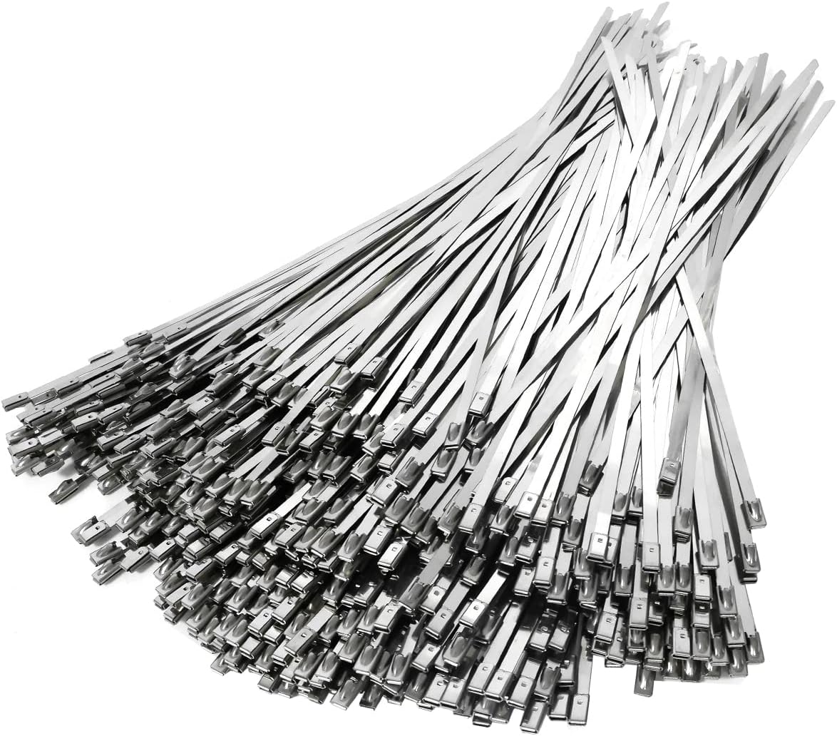 500 Pack of Stainless Steel Metal Zip Ties - 11" Long - Heavy Duty 198 lb Tensile Strength - Self Locking - Perfect for Exhaust Wrap, Automotive Repair, and More!