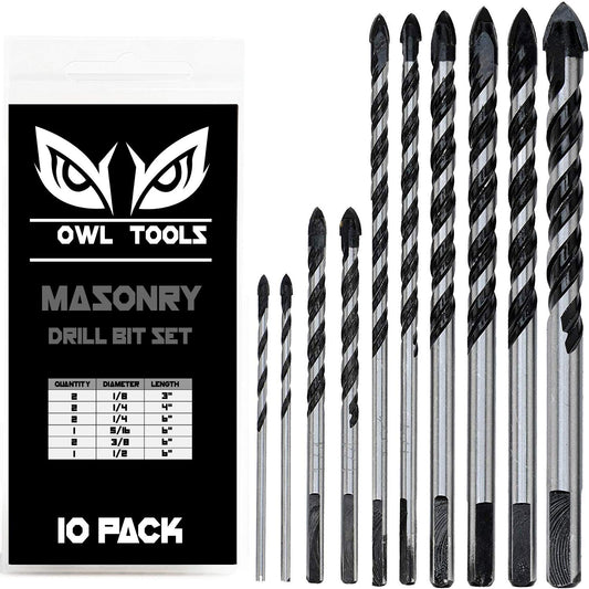Masonry & Concrete Drill Bit Set (10 Pack in 1/8", 1/4", 5/16", 3/8", and 1/2") Carbide Tipped to Easily Cut Through Brick, Cement, Ceramic Pots, Stucco, Cinderblock, & More